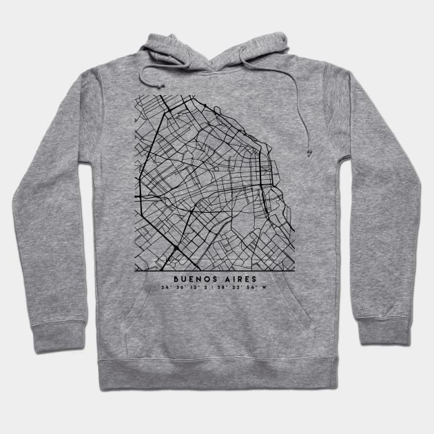 BUENOS AIRES ARGENTINA BLACK CITY STREET MAP ART Hoodie by deificusArt